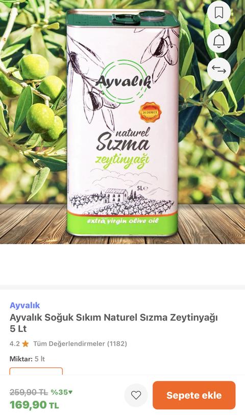 Ayvalık naturel soğuk sıkım naturel sızma zeytin yağı 5lt 169TL