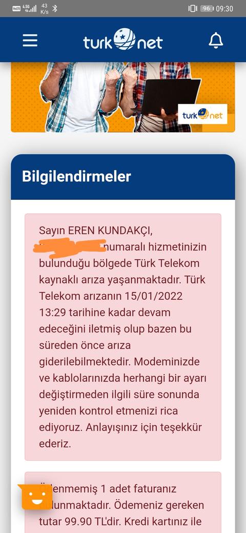 Türknet/Türk Telekom kaynaklı arıza