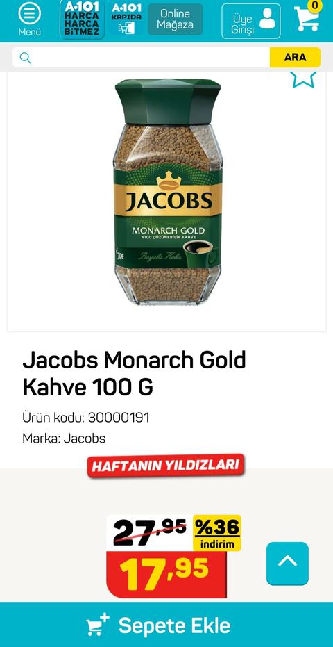 100gr Jacobs Monarch Gold Granül Kahve 17.95 TL