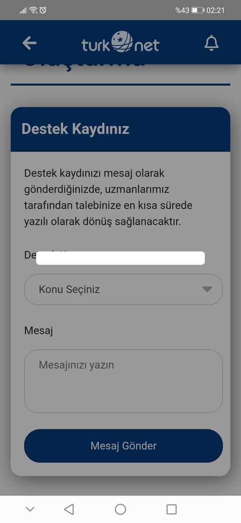 Uygulamanızda destek kaydı acamıyorum...