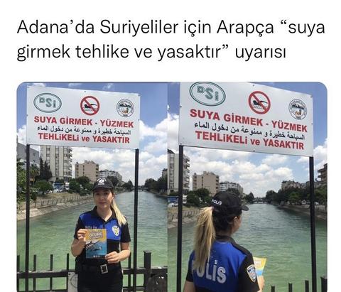 Adana’da Suriyeliler Kanala Girmesin Amacıyla DSİ Tarafından Arapça Tabelalar Asıldı