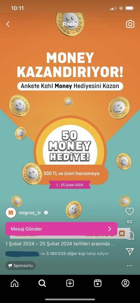 Migros 300 TL Alışverişe 50 Money Hediye