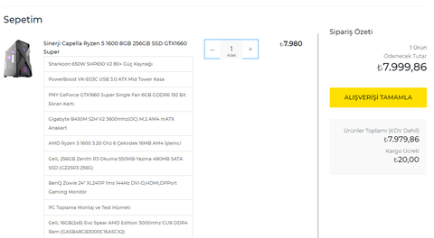 7500 TL monitör dahil sistem tavsiyesi