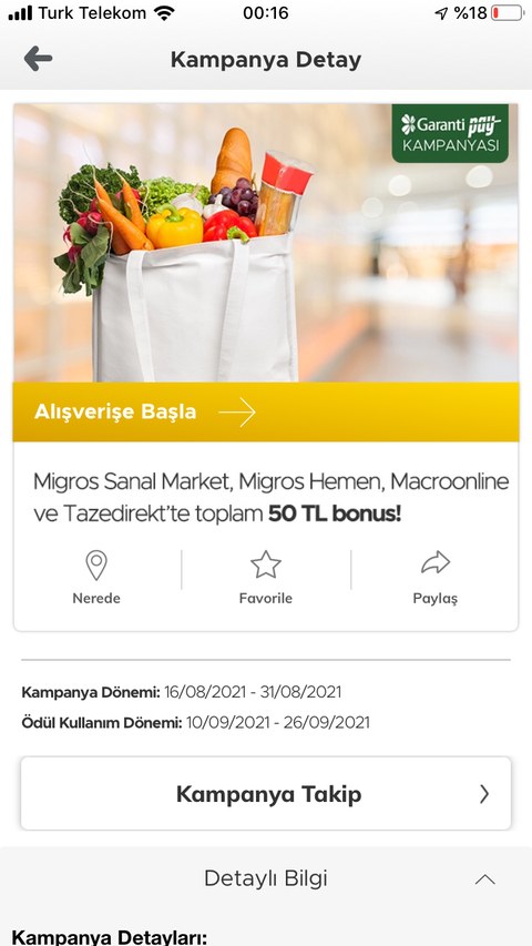 Garanti Bonus Migros Sanal Market’te 50 TL ye Varan Bonus!