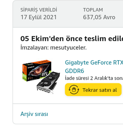 Eylül 2021 Amazon İspanya Siparişleri Bilgi Paylaşımı