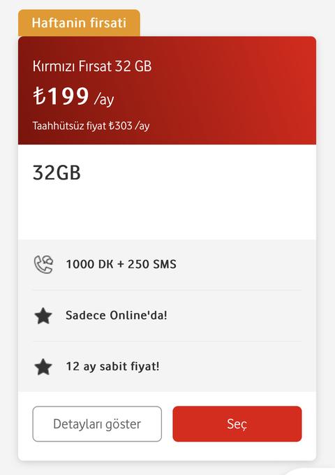 Vodafone da 20 GB 99₺, 32 GB 199₺ (SONA ERDİ!)