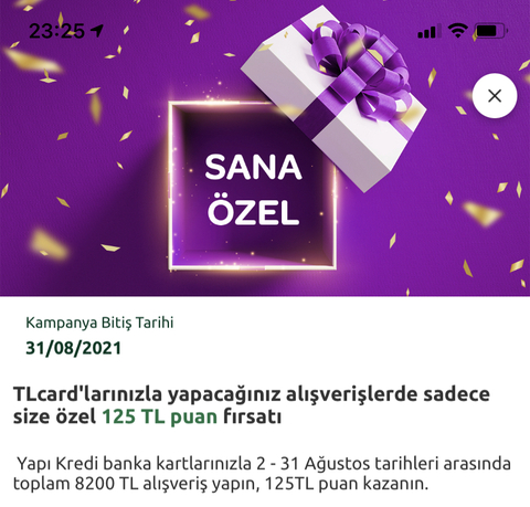 Yapı kredi tl kart kişiye özel harcama hedefi