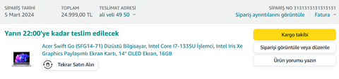 🔥🔥 Acer Swift Go OLED 14" Intel Core I7-1335U 16/512 (Amazon.tr)🔥🔥