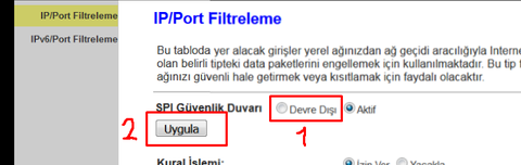 Modemi Router olarak kullanma sırasında güvenlik duvarını kapatma