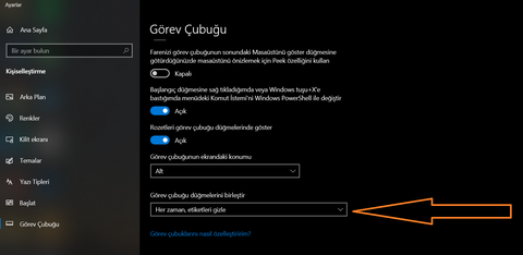 Windows 10 görev çubuğu hakkında.