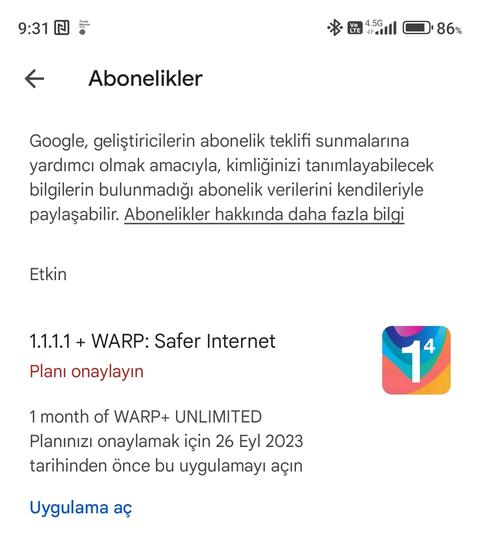 WARP+ (Cloudflare 1.1.1.1 VPN) - &quot;siparişiniz işleniyor. lütfen kısa süre sonra tekrar deneyin.