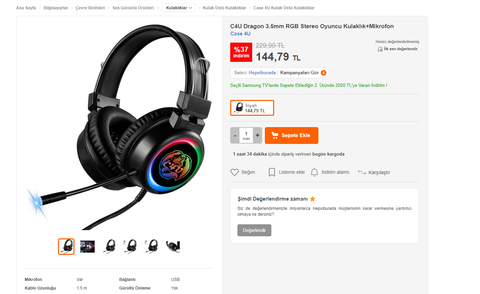 145TL! Gaming Kulaklık - C4U Dragon 3.5mm RGB Stereo