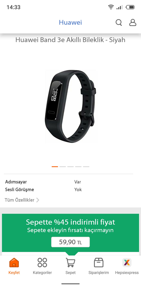 BİTTİ- Huawei band 3e 59.90 tl. Hepsiburada