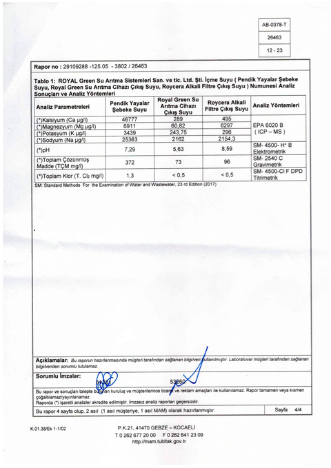 Roycera Alkali Filtre Orp,tds, ph ölçüm , inceleme test  konusu