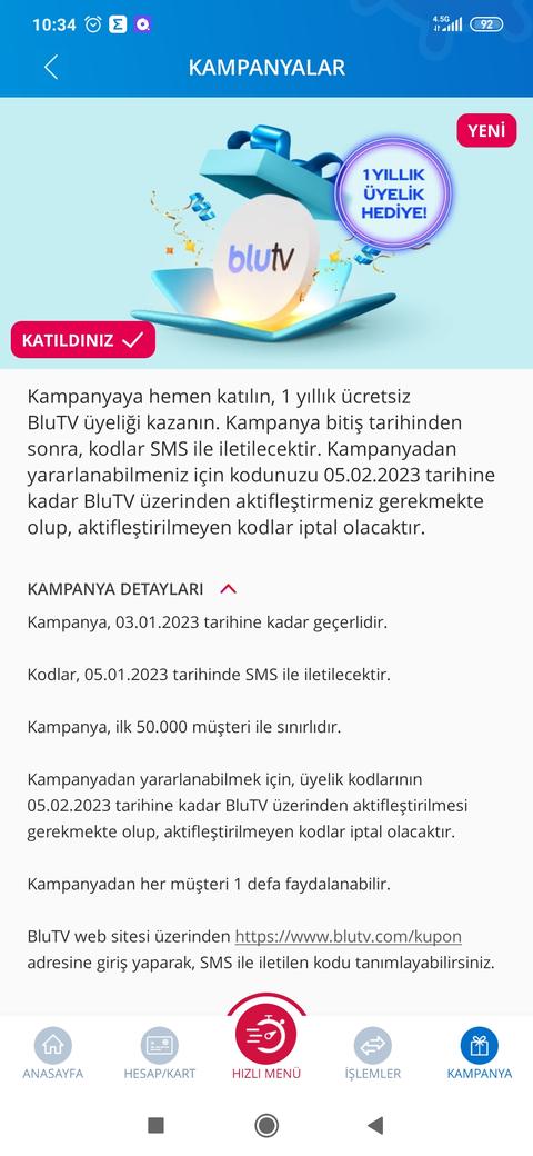 Denizbank 1 Yıllık BluTV üyeliği Hediye
