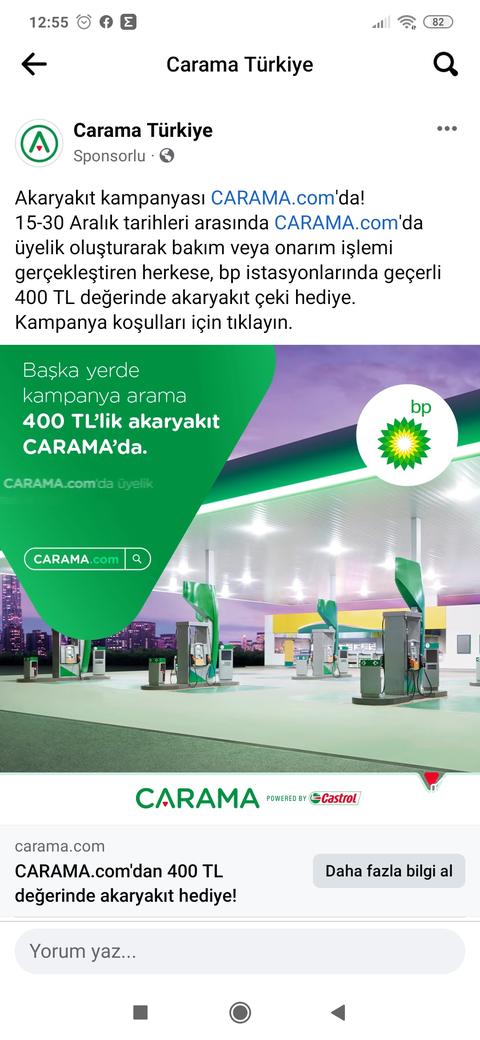 Castrol Carama 15-31 Aralık Araç Bakıma 400 TL Bp Yakıt Çeki Hediye