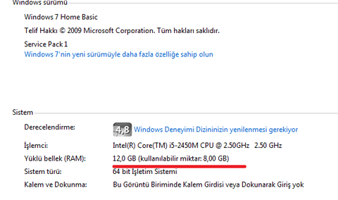 Kullanılabilir Ram miktarı sorunu