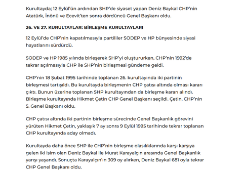 CUMHURİYET HALK PARTİSİ  (CHP) Kuruluş Tarihi -09.09.1992