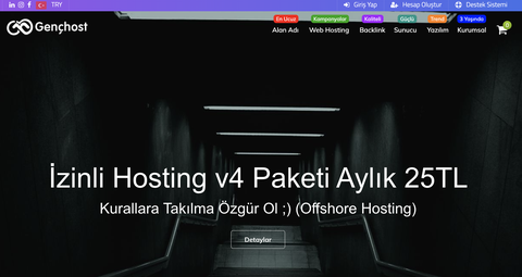 İzinli Hosting v4 Paketi Aylık 25TL Kurallara Takılma Özgür Ol ;) (Offshore Hosting) SUSPEND YEMEZ!