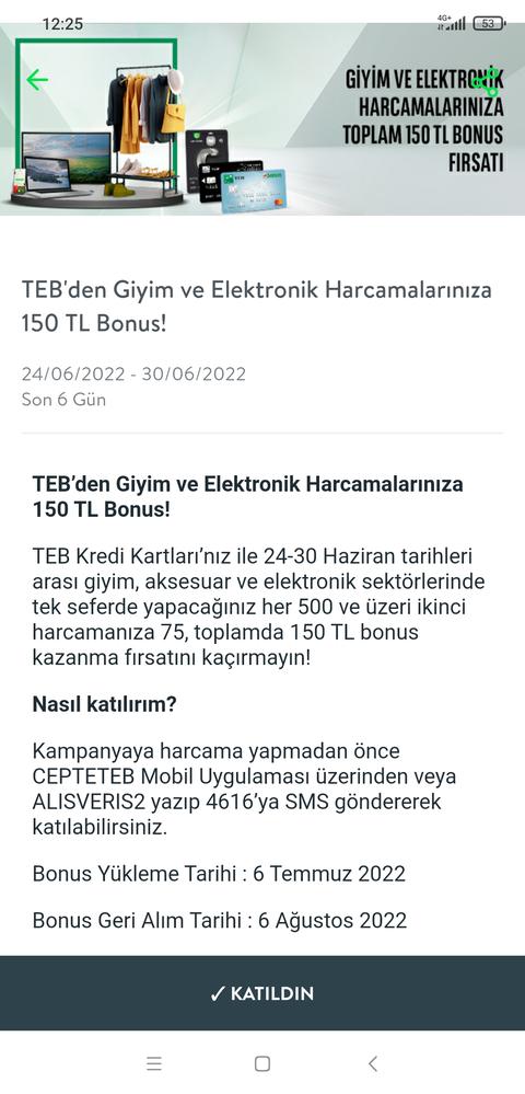 Teb giyim elektronik 150 tl bonus