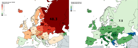 Avrupa kadın ve erkek intihar oranları (TR de var)
