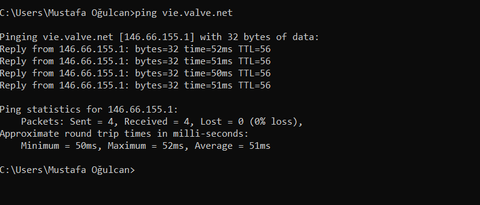 vie.valve.net ping sonucumuzu paylaşalım.