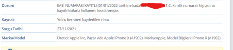 Yurtdışından gelen telefonun imei kaydı