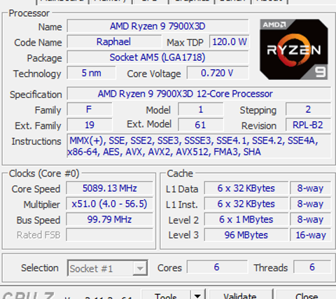 AMD 7900x3d 6 çekirdek görünüyor.