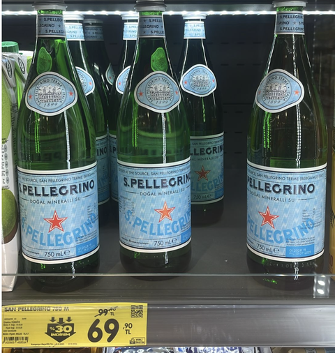 San Pellegrino maden suyu 750 ml 70 tl (Bim-Şok marketler)