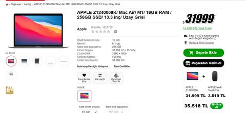 Macbook Air M1 16gb 256gb