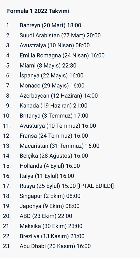 Formula 1 - 2022 sezonu - Son Yarış - 20 Kasım - Abu Dhabi