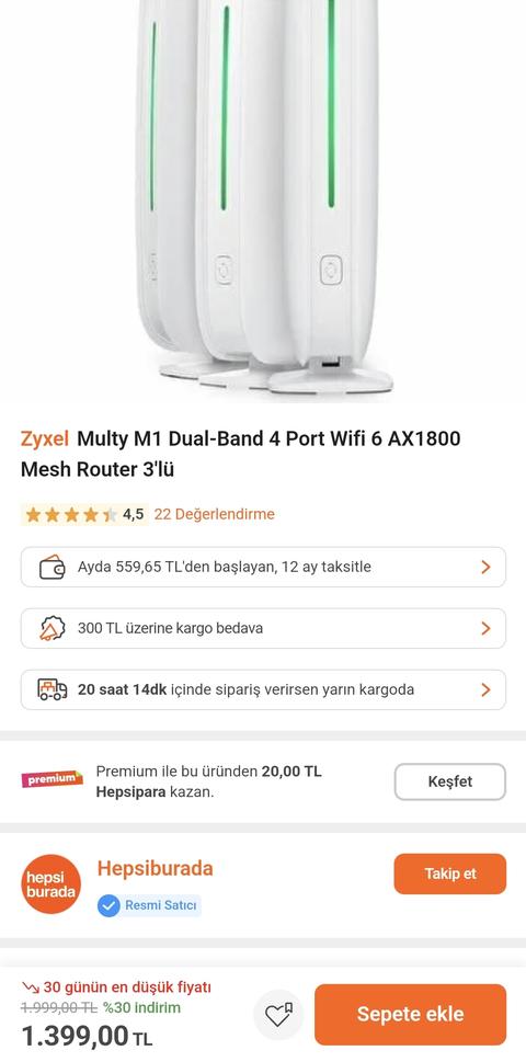 ZyxelMulty M1 Dual-Band 4 Port Wifi 6 AX1800 Mesh Router 3'lü 1400tl