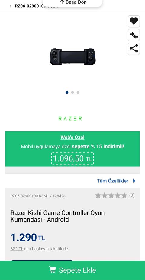 Razer Kishi Android Oyun Kolu 1300 TL > 1096 TL