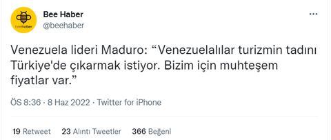 Maduro: “Venezuelalılar turizmin tadını Türkiye'de çıkarmak istiyor."