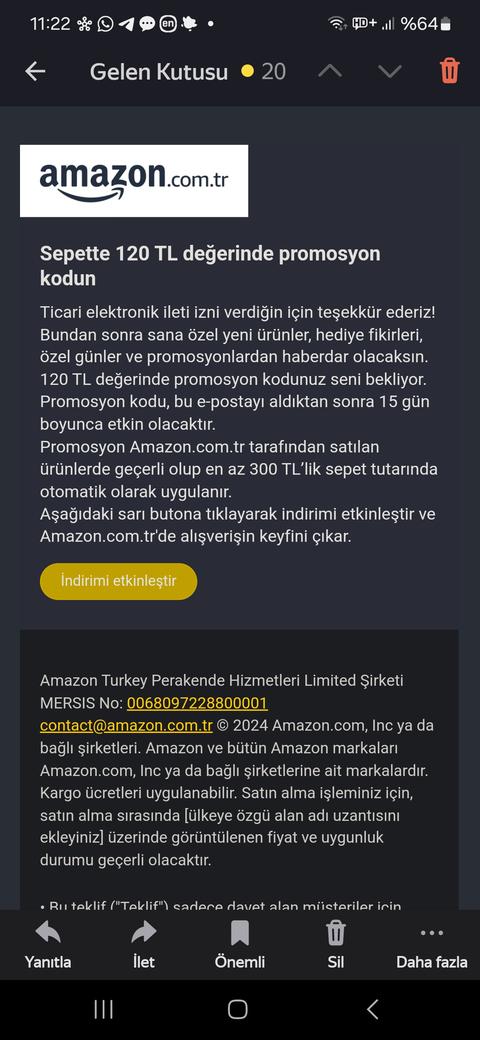 Amazon iletişim iznine 300/120₺ Promosyon