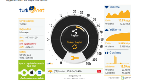 TurkNet'in sorun yok dediği hız sonuçları: