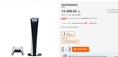 Sony Playstation 5 14500 tl fiyat hatası olabilir bitmiş