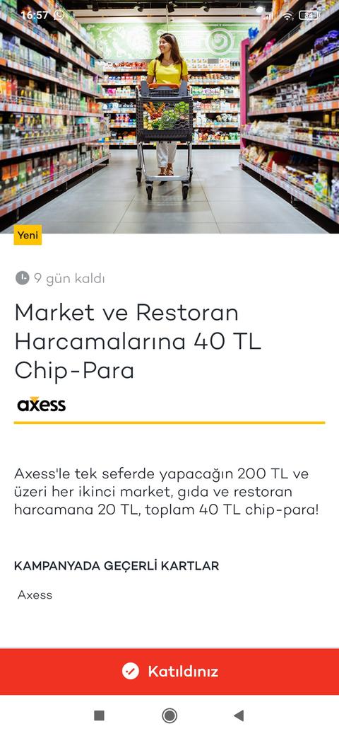 Axess Market ve Restoran Harcamalarına 40 Tl Chip-para