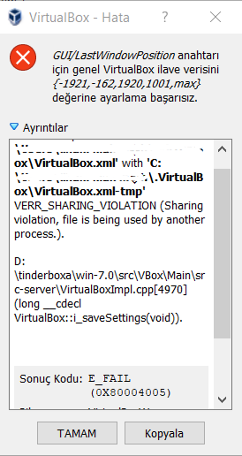 GUI/LastWindowPosition anahtarı için genel VirtualBox ilave verisini {-1,-8,1366,705,max} değerine a