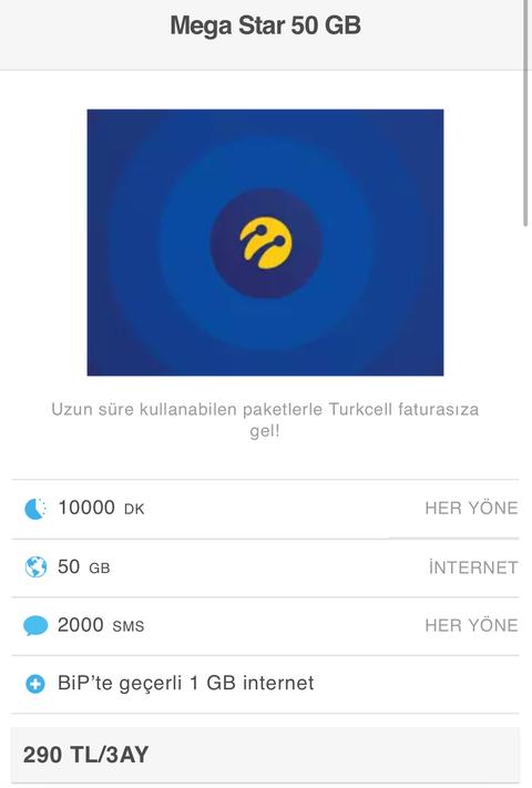 Turkcell den 3 Ay Geçerli Mega Star 30/50 GB Paketler! (Faturasız)