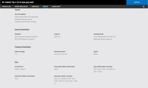 SAMSUNG EP-TA800XWEGWW TypeC PD-PPS 25W Hızlı Şarj Aleti 114.79 tl