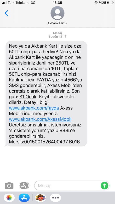Akbank Coştu 250/10 E TİCARET TOPLAM 50 TL(kişiye özel)