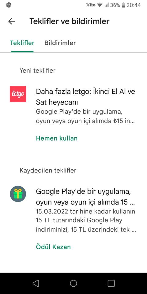 Google play 15 TL İndirim (+15)