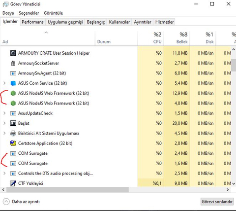 Arka planda çalışan aynı exe dosyaları