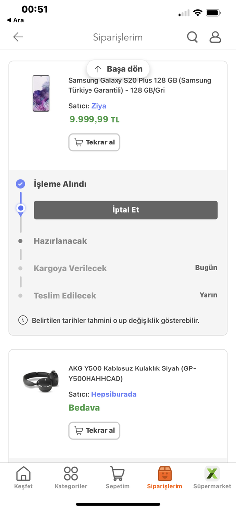 Samsung Galaxy S20 Plus 128 GB (Samsung Türkiye Garantili) + Samsung AKG Y500 Kulaklık - 6499 TL