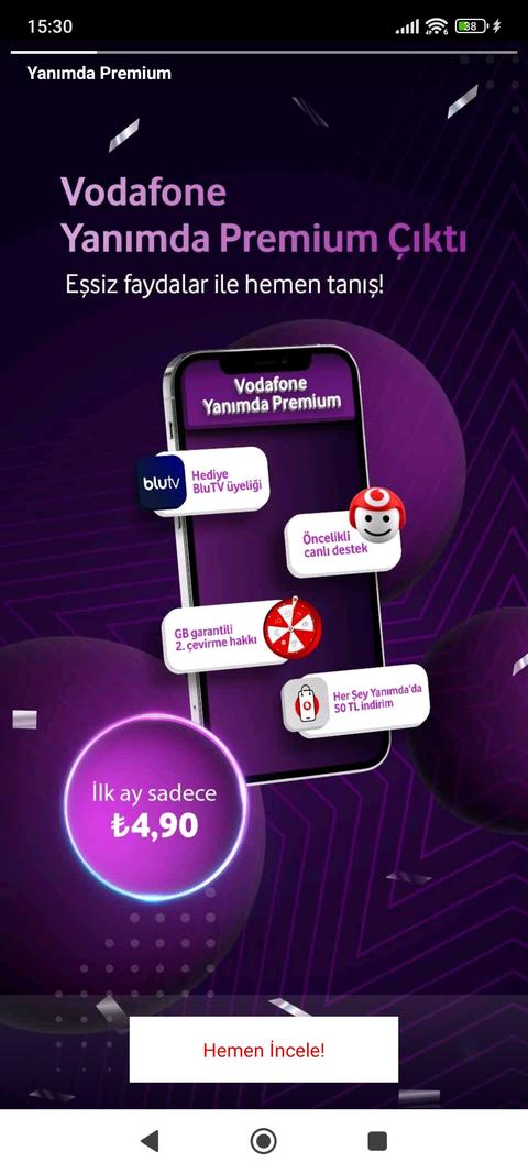 Vodafone Yanımda Premium çıktı ilk ay 4.90TL