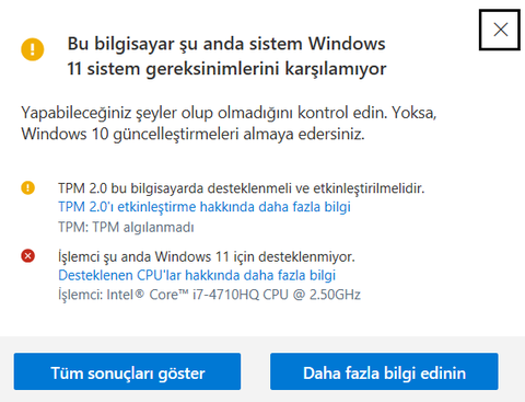 Bilgisayarıma windows 11 yüklemek istiyorum ama işlemci hatası veriyor