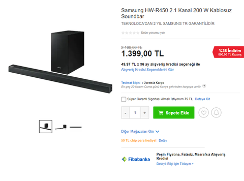 Samsung HW-R450 2.1 Kanal 200 W Kablosuz Soundbar İNDİRİMDE!!!