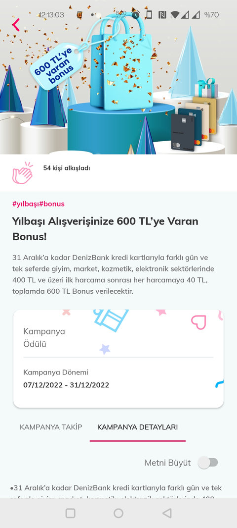 Deniz Bonus Yılbaşı Alışverişine 600₺'Ye Varan Bonus (9-31 Aralık)