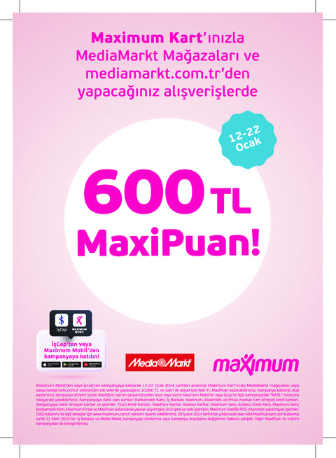 MediaMarkt'ta 10.000 TL ve Üzeri Alışveriş Yapın, 600 TL Puan Kazanın!